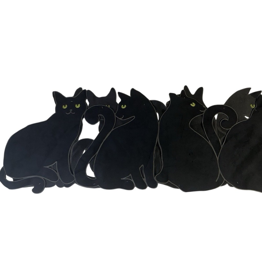 Nicole Miller Home Black Cat Cut Out Halloween Table Runner NWT 16 X 90